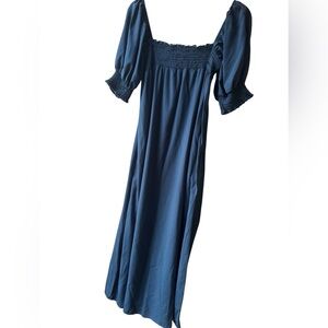 Kirundo Medium Teal Blue Peasant Dress Baby Doll Maxi Puff Sleeve Corquette Girl